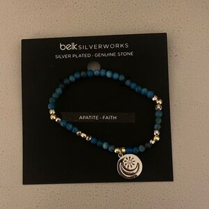 Belk Silverworks Silver Plated Genuine Stone Apatite Faith Bracelet Teal Blue
